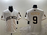 Men's Milwaukee Brewers #9 Bob Uecker White Gold With Home Patch Limited Stitched Jersey,baseball caps,new era cap wholesale,wholesale hats